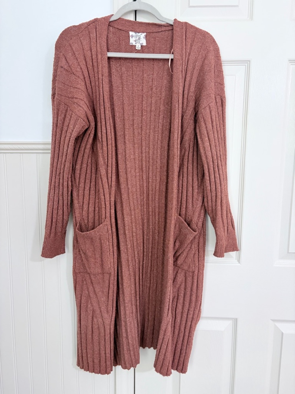 Hippie Rose Dusty Rose Ribbed Open-Front Cardigan